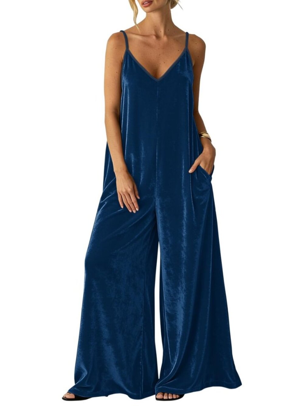Womens Velvet Wide Leg Jumpsuits Dressy Spaghetti Strap Romper